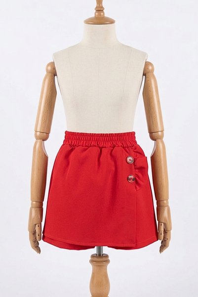 Z B Bebe 23 April Red Ruffled Button Detailed Girl's Shorts Skirt (Age 5-16)
