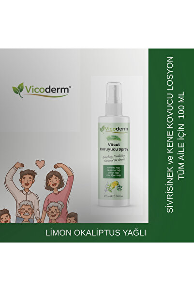 vicoderm Vucut Koruyucu Sprey 100ML Sivrisinek ve Kene Kovucu Bitkisel Tüm Vü...
