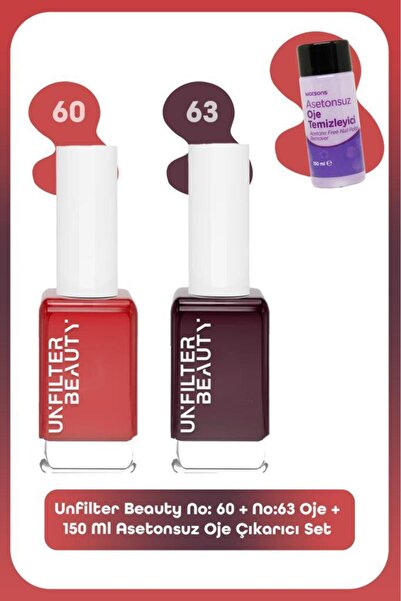 Unfilter Beauty No: 60 + No:63 Oje + 150 Ml Asetonsuz Oje Çıkarıcı Set