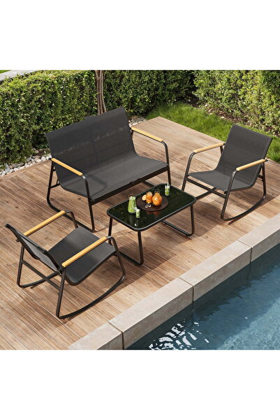 SONGMICS Σετ επίπλων κήπου 4 θέσεων, 2 κουνιστές πολυθρόνες, καναπές και τραπ...