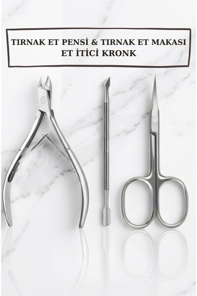PİRAYE AKSESUAR Tırnak Et Pensi - Tırnak Et Makası - Et İtici Kronk - Paslanm...