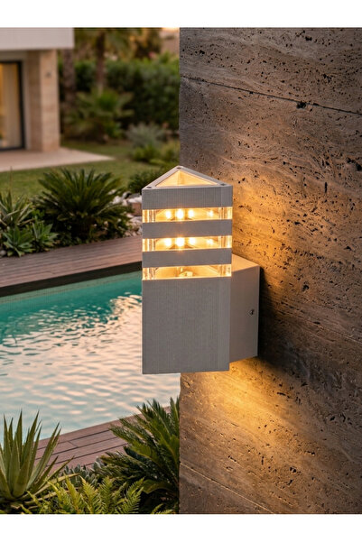 İZLİGHT By028 Aluminum Injection Cast Gray Outdoor Garden Wall Sconce (Daylig...