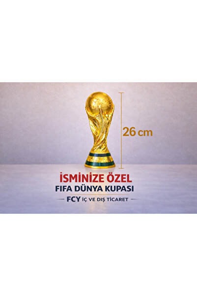 3D Kişiye Özel Isim Baskılı 26 Cm Boy Fifa Dünya Kupası Gold Kaplama Messi Qa...