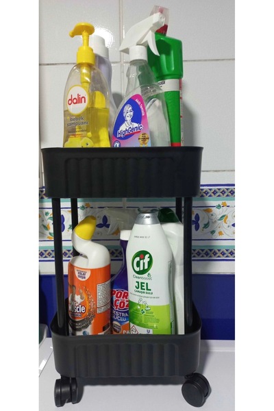 Minty Life Tekerlekli Çok Amaçlı 2 Katlı Raf (SİYAH)