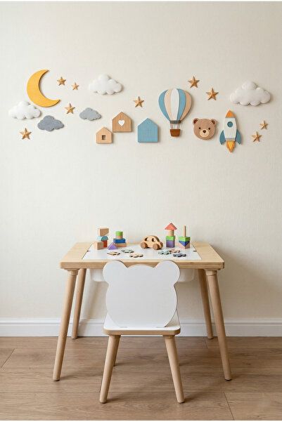 POFİTTO Ağaç Ahşap Çocuk Masası-Yaz sil Yüzey Çocuk Masası-Aktivite-Çocuk Masası