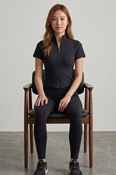 Şiir Tekstil Nampo Slimfit (Body-Hugging) Zippered Short Sleeve Women's Sport...