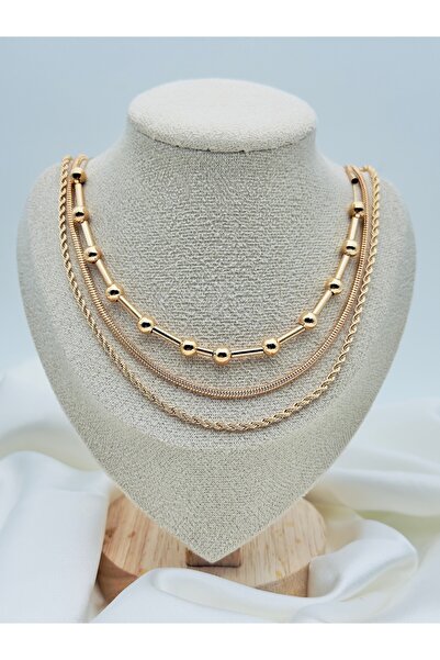 Snartun Rose Boncuk Detaylı Çoklu Zincir Kolye Kadın Kombin Kolye I Özel Kutulu