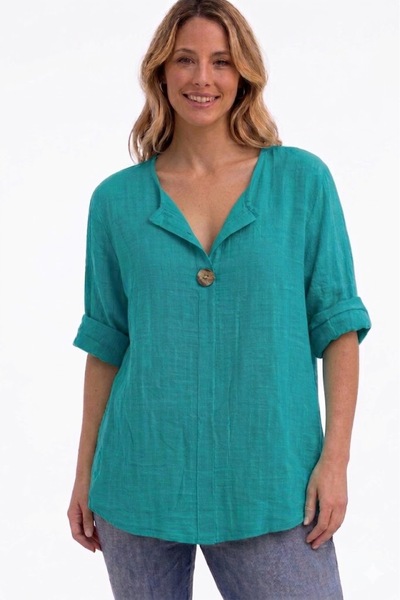 AYASOFYA OTANTIK Γυναικεία Ιταλική μπλούζα με κουμπιά λαδιού, με λεπτομέρειες...