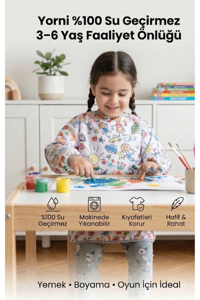 3-6 Years Family Liquid Proof, Machine Washable, Long Sleeve Children Activity Coloring Apron
