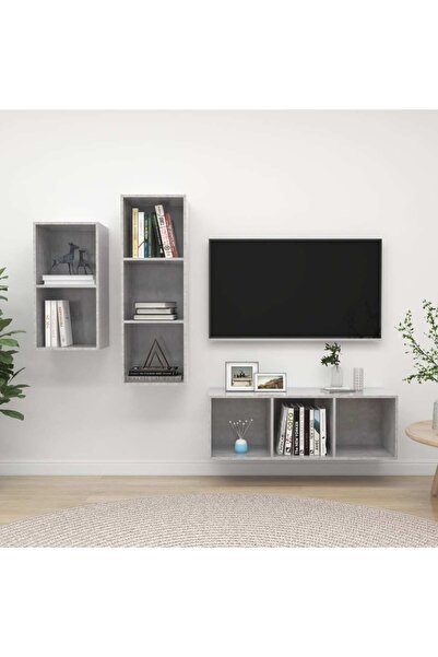 Concept Set dulap TV, 3 piese, gri beton, PAL