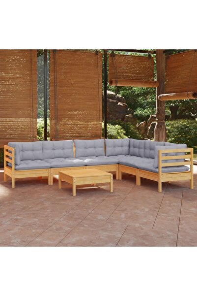Concept Set mobilier grădină cu perne, 7 piese, gri, lemn masiv pin