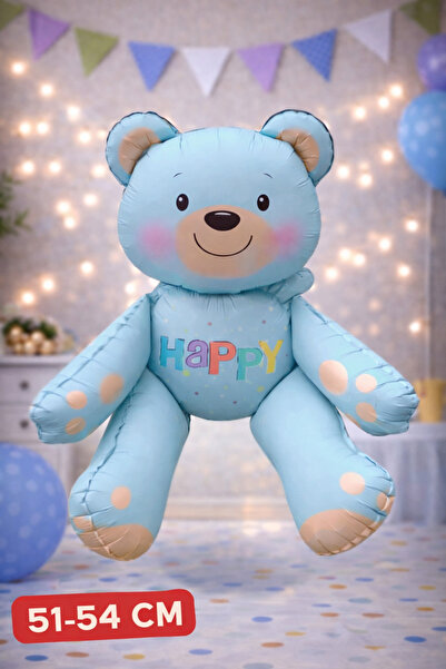 Baloncu Nene Mavi Ayıcık Happy Birthday Folyo Balon Doğum Günü Helyum Doğum G...