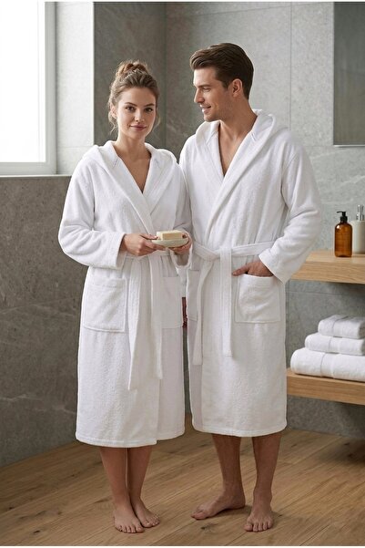 Loselya Λευκό Μπαμπού Βαμβακερό Τρίγα Ουνισέξ Μπουρνούζι