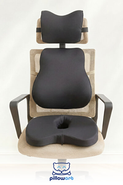 PİLLOWART Ergonomic Office Chair Cushion Set |   Waist, Neck and Lumbar Suppo...