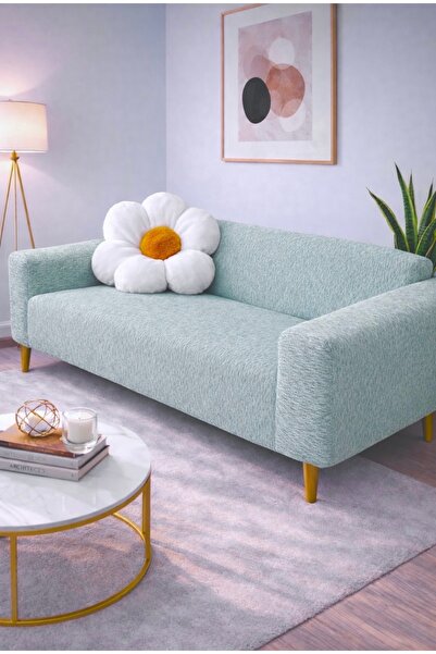 ÖZMAKAN Κάλυμμα καναπέ 3 θέσεων Ζακάρ χρώματος μέντας και κάλυμμα καναπέ-κρεβ...