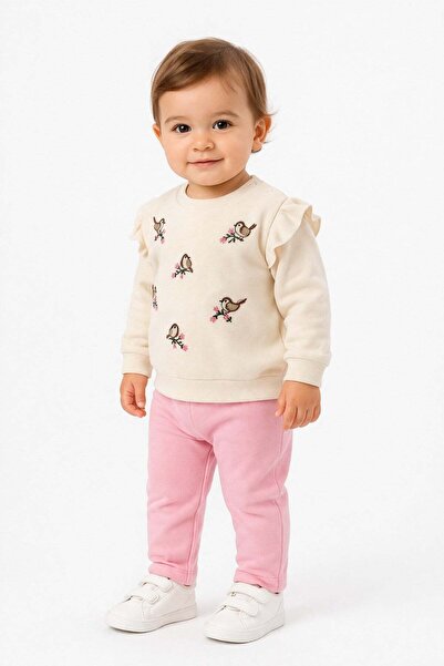 dinamik çocuk Girl baby bird embroidered 2-piece top and bottom set seasonal ...