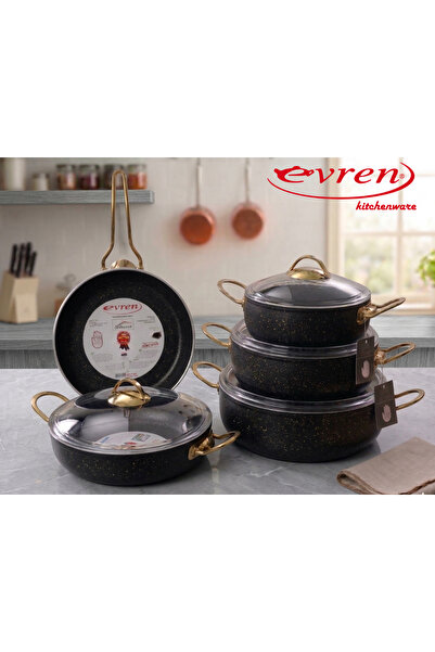 Evren طقم قدور ذهبية من 9 قطع، بقاعدة غير لاصقة