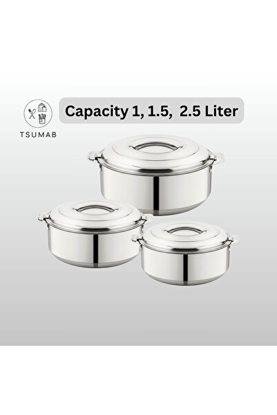 TSUMAB 3-Piece Stainless Steel Hot Pot Casserole Set (1L + 1.5L + 2.5L)