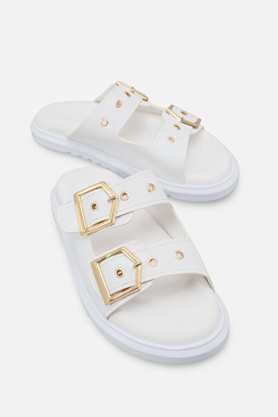 Solo Bag Γυναικείες παντόφλες με λευκό δέρμα, κομψές, με διπλή πόρπη, ορθοπεδ...