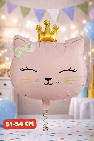 Baloncu Nene Pembe Kedi Kafası Folyo Balon Doğum Günü Folyo Balon Karekter Fo...
