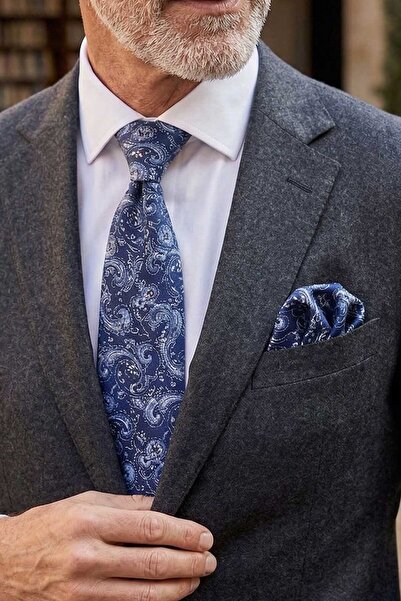 Kravatkolik Κλασική γραβάτα με μπλε σχέδιο σάλι KK13125