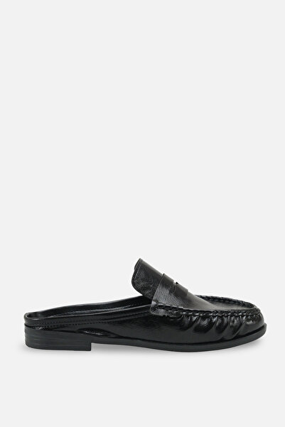 DELSOLERA Unisex Siyah Rugan Önü Kapalı Düz Taban Rahat Şık Sabo Loafer Mokas...