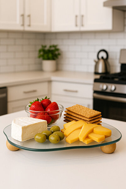 Genel Markalar Dekoratif Ahşap Top Ayaklı Eğri Cam Sunumluk/organizer ( 32cm ...