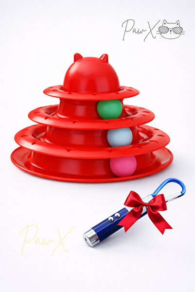 PapyonPet 3 Katlı Kedi Oyuncağı + Lazer Oyuncak Hediyeli | Eğlenceli Kedi Seti