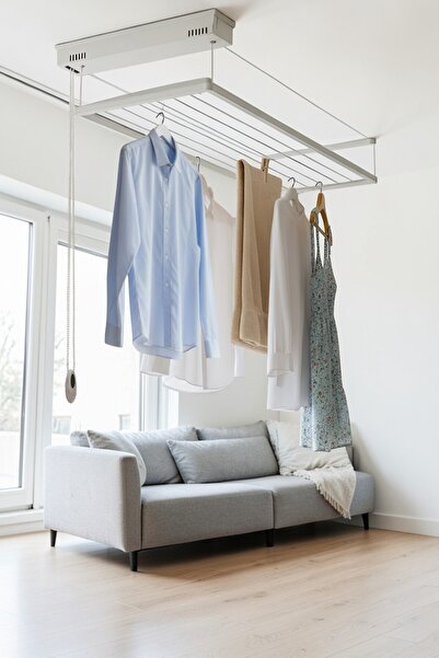 ASKUR Tavana Monte Asansörlü Çamaşır Kurutmalık 70x120 cm 8 Askılı Manuel Ayarlı