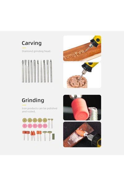 MOONSHOP Mini Taşlama Hobi Seti 350 Parça Aksesuar Gravür Oyma Kesme Zımparalama Makinesi
