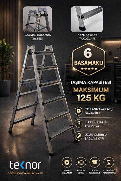 Genel Markalar Çift Taraflı Dayanıklı 6+6 Metal Basamaklı Merdiven