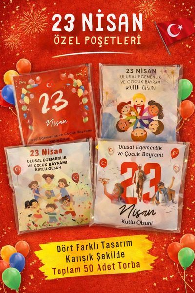 COLORPAK 23 Nisan özel hediye ikram kesesi 50 adet Kendinden Yapışkanlı Şeffa...