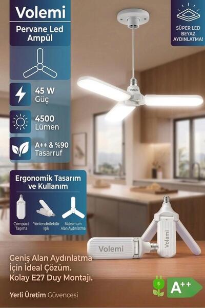 VOLEMİ 3 Kanatlı %90 tasarruflu 45w Ampul Led Aydınlatma Beyaz Işık Led Ampul