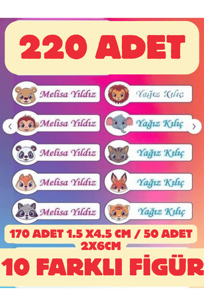 Etiketçi Paşa Aslanlı Okul Etiketi Kalite 230 Adet Kişiye Özel İsimli Defter ...