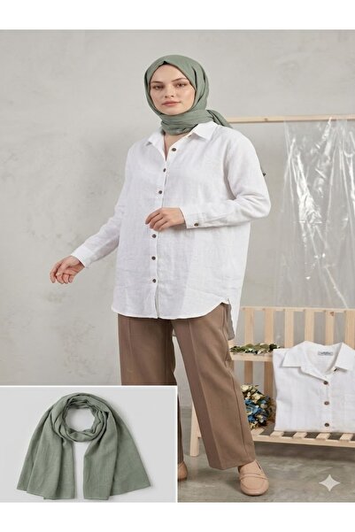 aryam butik Košulja sa običnim ovratnikom, dugih rukava, lanena ženska tunika