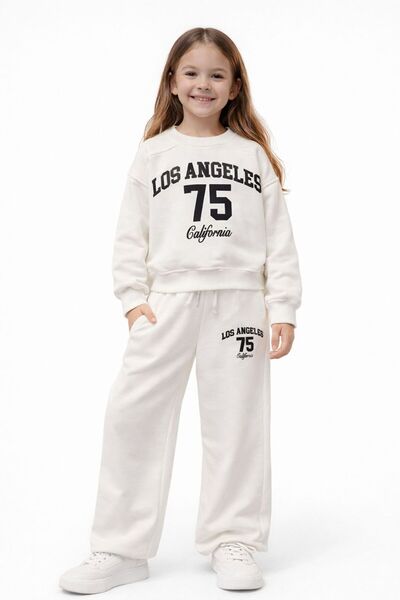 one depot only for quality life Girl's Tracksuit Set White Sweatshirt Wide-Le...