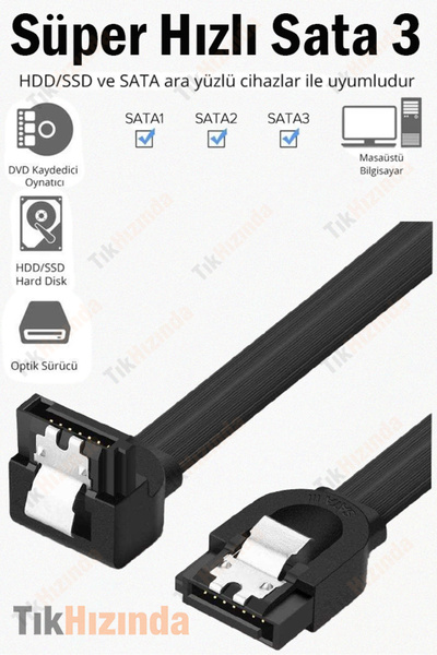 SATA 3 Data Kablosu ⚡Ultra Hızlı 50cm – 6Gb/s SSD & HDD Uyumlu