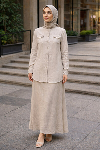 Malkan Γυναικείο Σετ Πουκάμισο-Φούστα με Κουμπιά