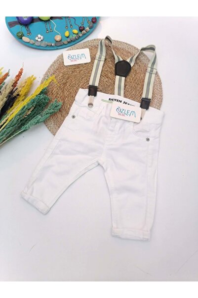 ÖZLEM BEBE Pantolon Askılı Kot Pantolon Beyaz