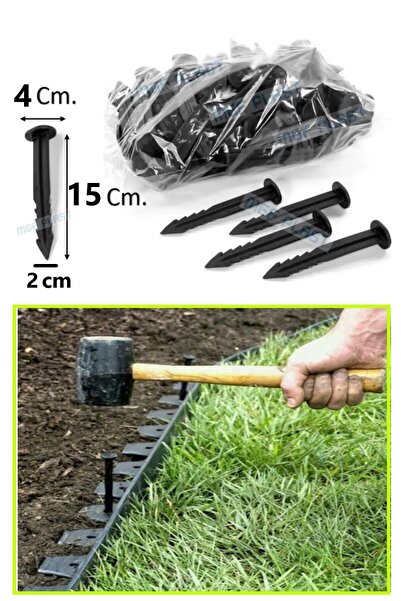 MGF PLAST MGF 100 Adet 15cm Çim Ayırıcı Kazığı Çim Sınırlayıcı Jüt Malç Taban Örtüsü Plastik Çivisi