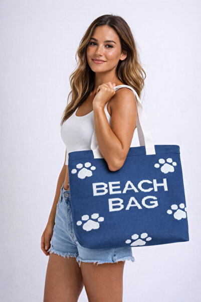 Sebir Moda Τσάντα παραλίας με μοτίβο ποδιών από πλεκτό ύφασμα