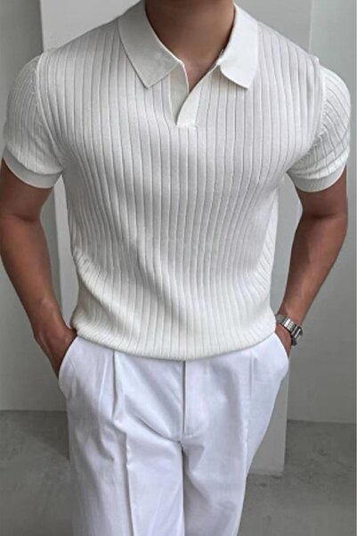 Oksit Ανδρικό πλεκτό μπλουζάκι Lorens ριγέ Lycra Slim Fit Polo γιακά