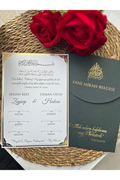 hemdemhediyelik Altın Yaldızlı Kişiye Özel İsim Yazılır Zarflı Nikah Belgesi ...