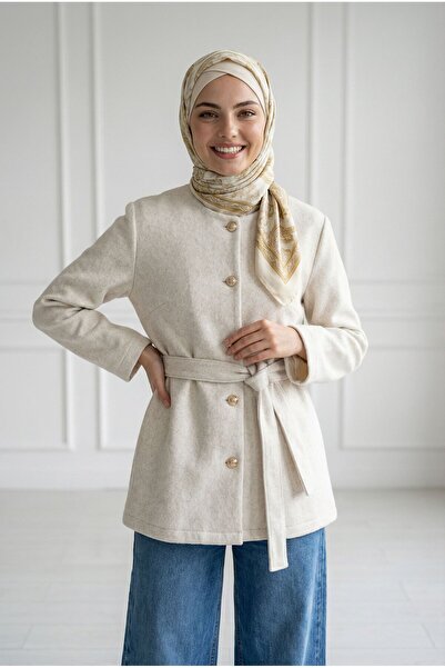 BENAHOLL Μπουφάν Angora με μεταλλικά κουμπιά Dacia-Front-BN4531 Ecru