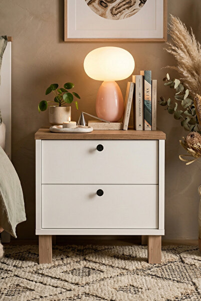 Nord Nightstand 2 Drawer Wooden Leg Basket-White ND9-SW