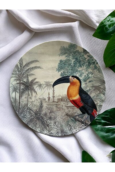 unique florya Tropikal Safari Kuş Deseni Duvar Tabağı Dekoratif Duvar Süsü No...