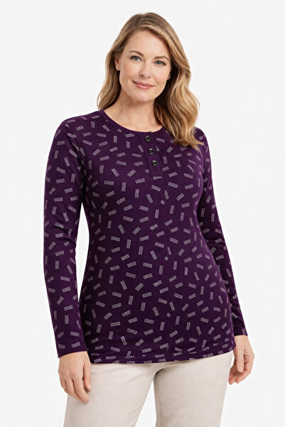 Mutlu City Women's Patterned Round Neck Relaxed Fit Combed Cotton Blouse for ...