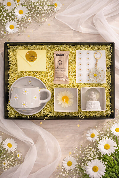 hediport Hediyelik Papatya Desenli Kupa Bardak - Kupa Tabağı - Melek Kar Küre...