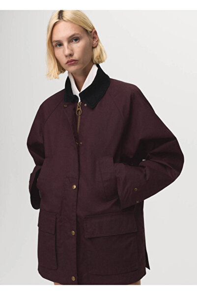 MANGO Woman Kadife yaka pamuklu parka