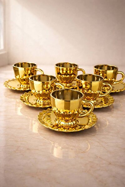 rova tr Narin Serisi Cam Titanyum Kaplama Kahve fincanı Seti 6 Kişilik - Lüks...